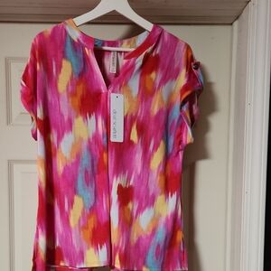 NWT Dear Scarlett Multicolor Abstract Blouse Size L